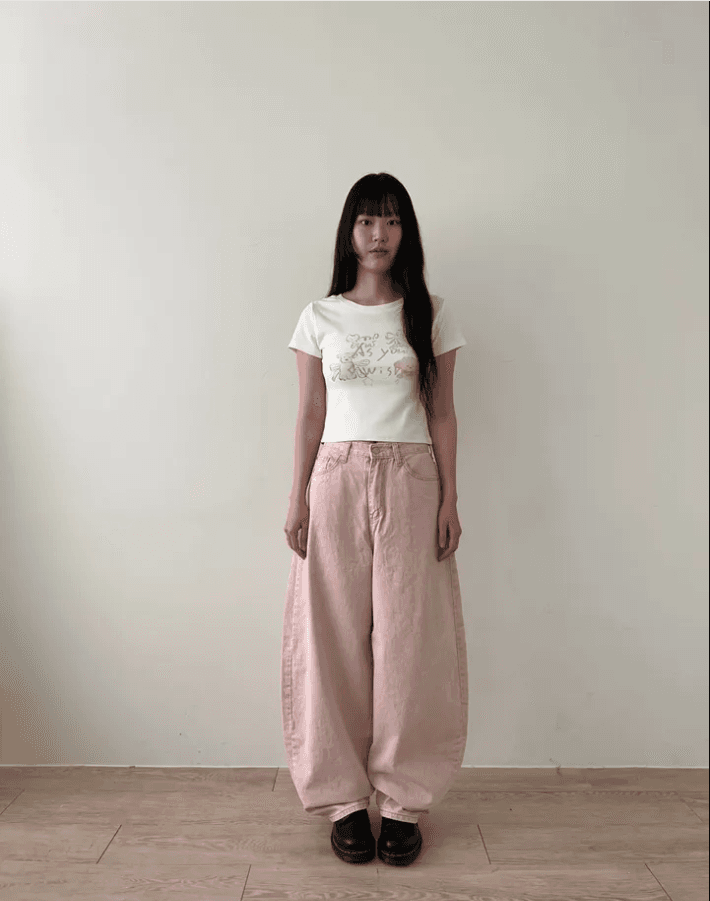 둘 색상 지금 카드 분말 하이웨이스트 워싱 엉덩이 하트 주머니 넓은 다리 데님 긴 바지 상세 이미지 7