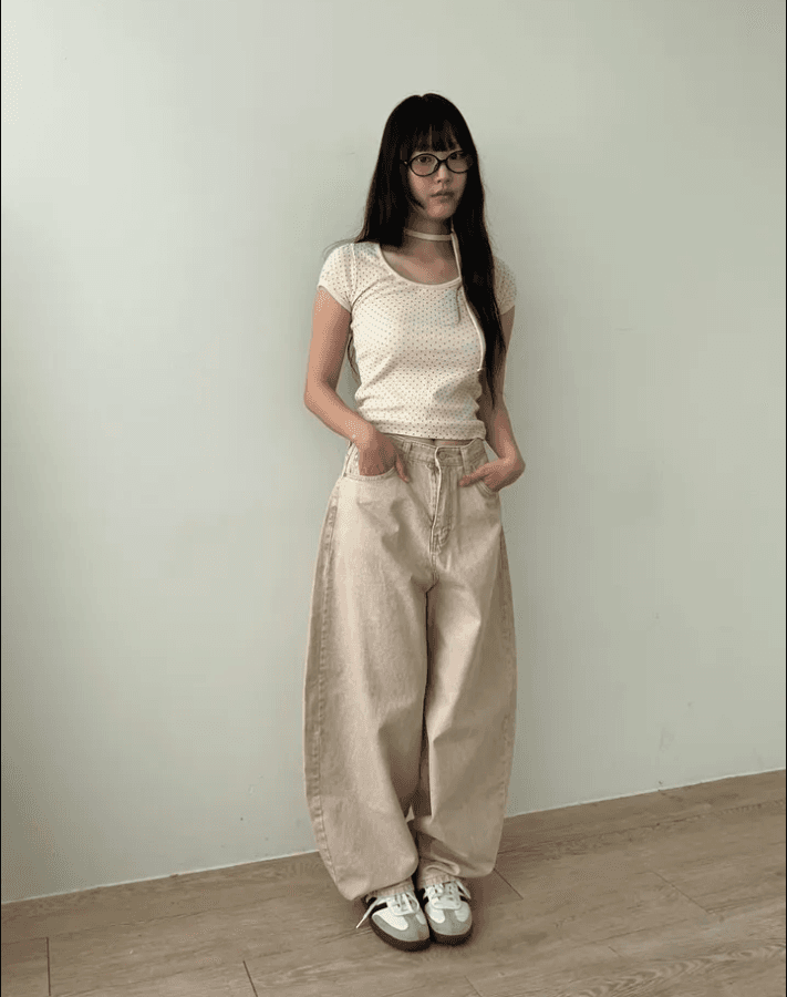 둘 색상 지금 카드 분말 하이웨이스트 워싱 엉덩이 하트 주머니 넓은 다리 데님 긴 바지 상세 이미지 18