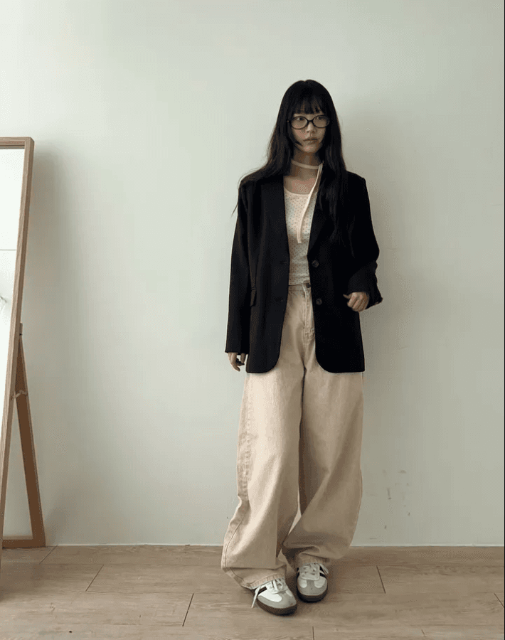 둘 색상 지금 카드 분말 하이웨이스트 워싱 엉덩이 하트 주머니 넓은 다리 데님 긴 바지 상세 이미지 24