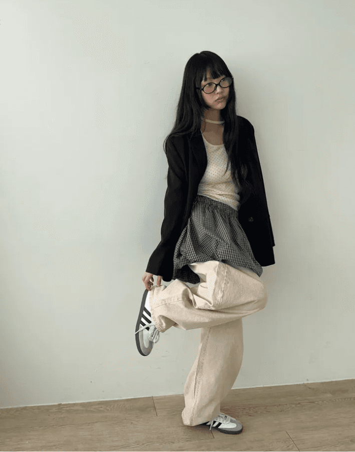 둘 색상 지금 카드 분말 하이웨이스트 워싱 엉덩이 하트 주머니 넓은 다리 데님 긴 바지 상세 이미지 25