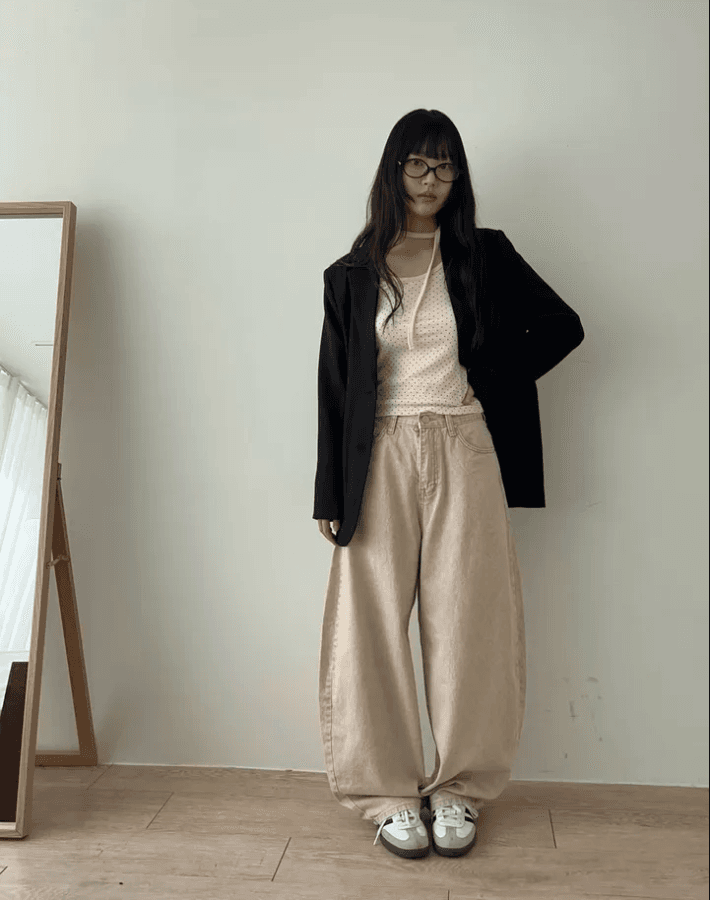 둘 색상 지금 카드 분말 하이웨이스트 워싱 엉덩이 하트 주머니 넓은 다리 데님 긴 바지 상세 이미지 26