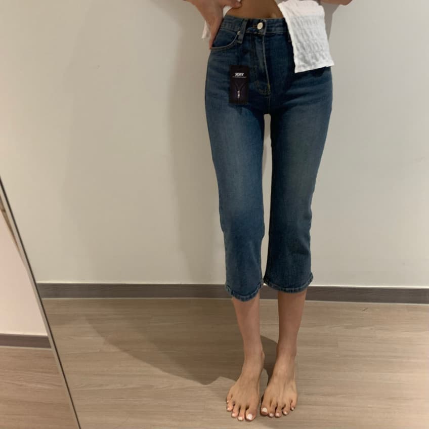 지금 워싱 마 오래된 몸매 가꾸기 신축성 데님 7부 바지 바지 상세 이미지 4