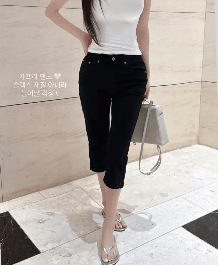 2 색 지금 바지 트임 수리 주머니 몸 타이트 7 점 데님 바지 반바지 상세 이미지 10
