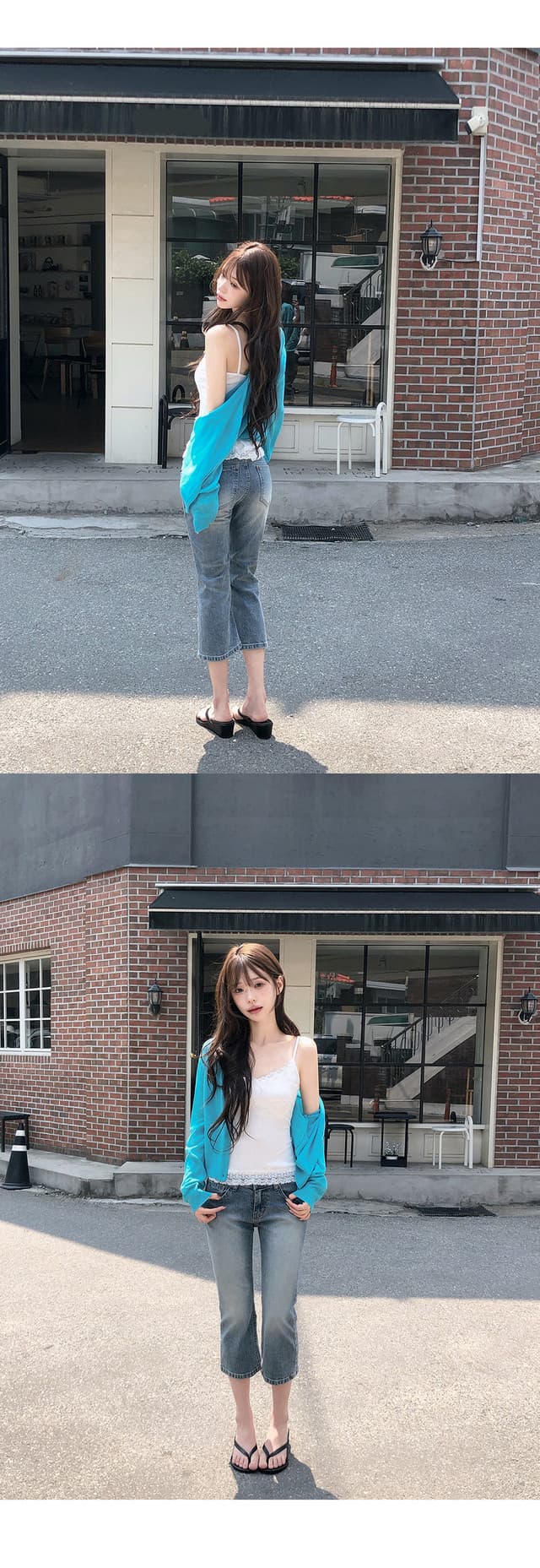 지금 레트로 맛 ~ 중 로우 웨이스트 데님 부츠컷 7부 바지 상세 이미지 7
