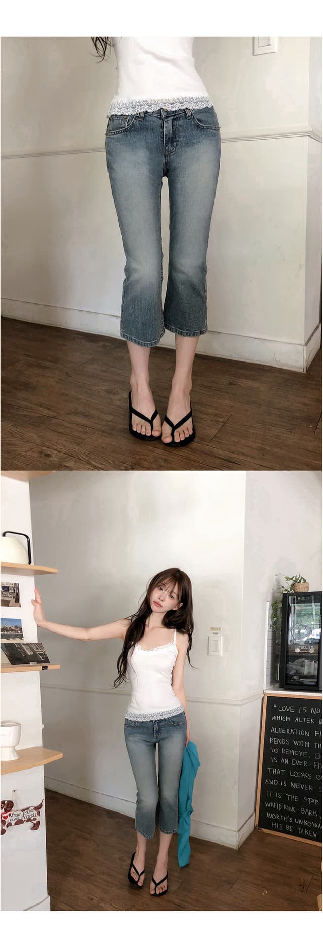 지금 레트로 맛 ~ 중 로우 웨이스트 데님 부츠컷 7부 바지 상세 이미지 20
