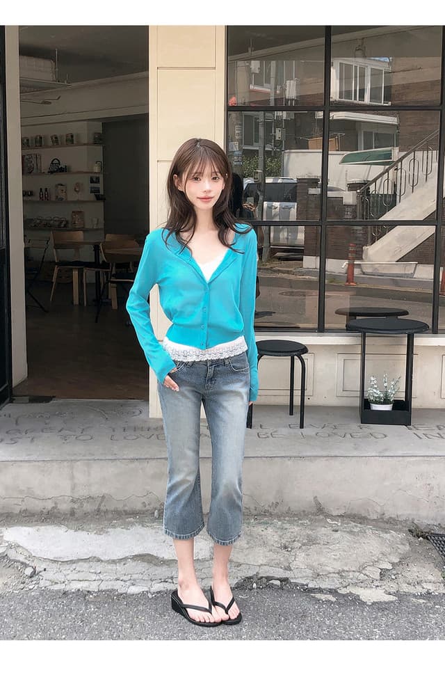 지금 레트로 맛 ~ 중 로우 웨이스트 데님 부츠컷 7부 바지 상세 이미지 23