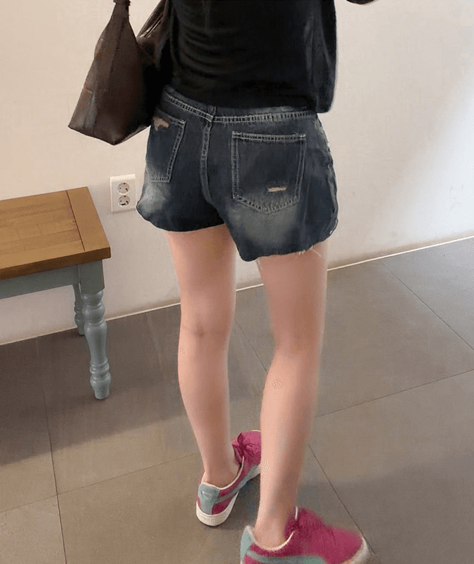 지금 여름 디스플레이 다리 길이 핫걸 찢어진 부분 그리기 거친 가장자리 슬림해 보이는 데님 반바지 상세 이미지 5