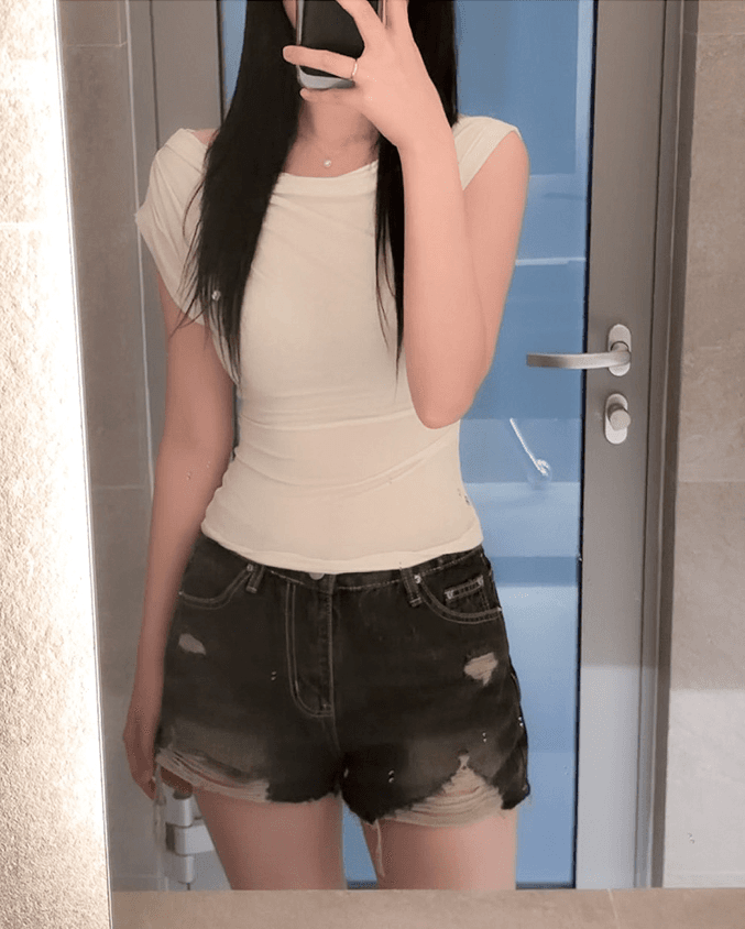 지금 여름 디스플레이 다리 길이 핫걸 찢어진 부분 그리기 거친 가장자리 슬림해 보이는 데님 반바지 상세 이미지 12