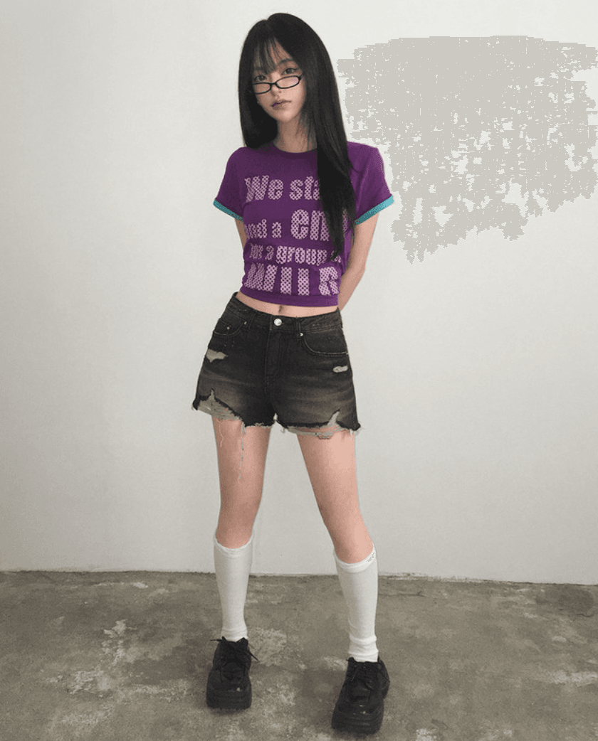 지금 거친 가장자리 워싱 마 오래된 데님 반바지 핫 바지 상세 이미지 17