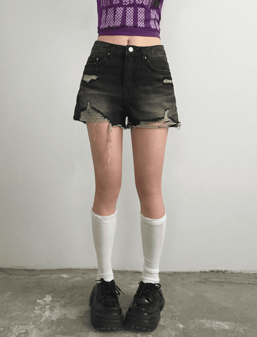 지금 거친 가장자리 워싱 마 오래된 데님 반바지 핫 바지 상세 이미지 18