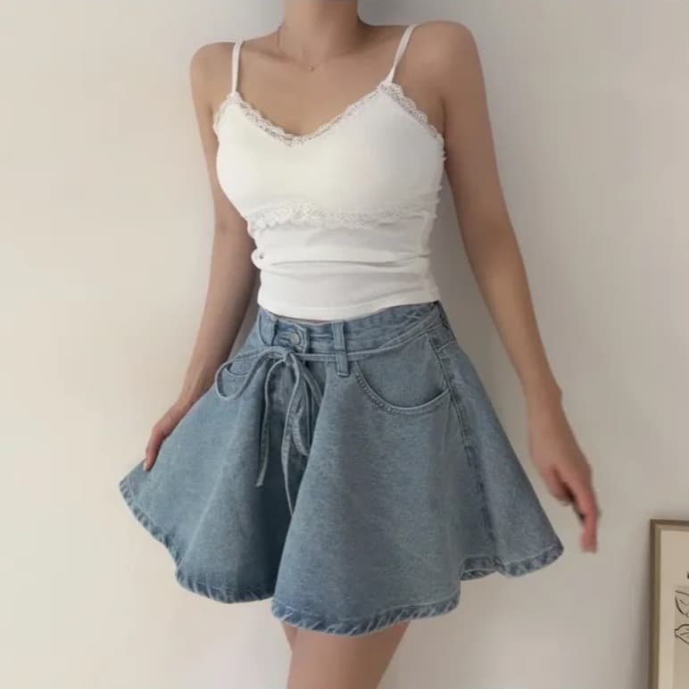 지금 느슨함 센스 전체 점수 치마바지 와이드 레그 팬츠 이미지 4