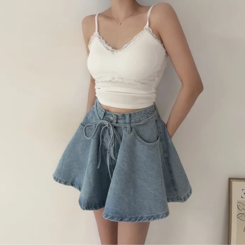 지금 느슨함 센스 전체 점수 치마바지 와이드 레그 팬츠 이미지 3