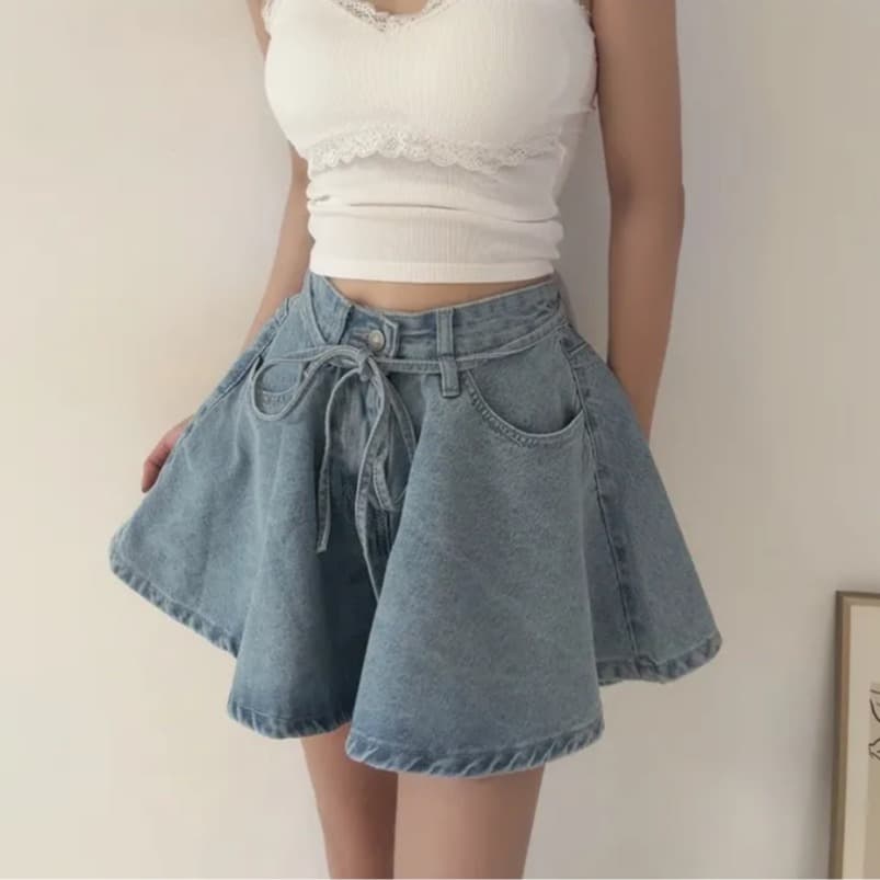 지금 느슨함 센스 전체 점수 치마바지 와이드 레그 팬츠 이미지 2