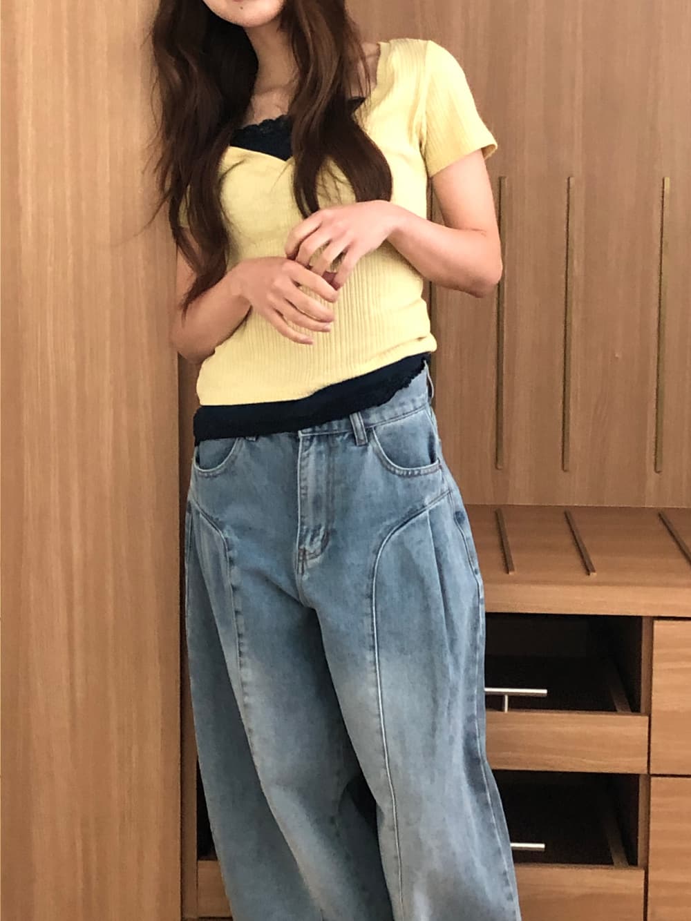 5 가지 색상 지금 열기 전단 와이드 다리 청바지 상세 이미지 15