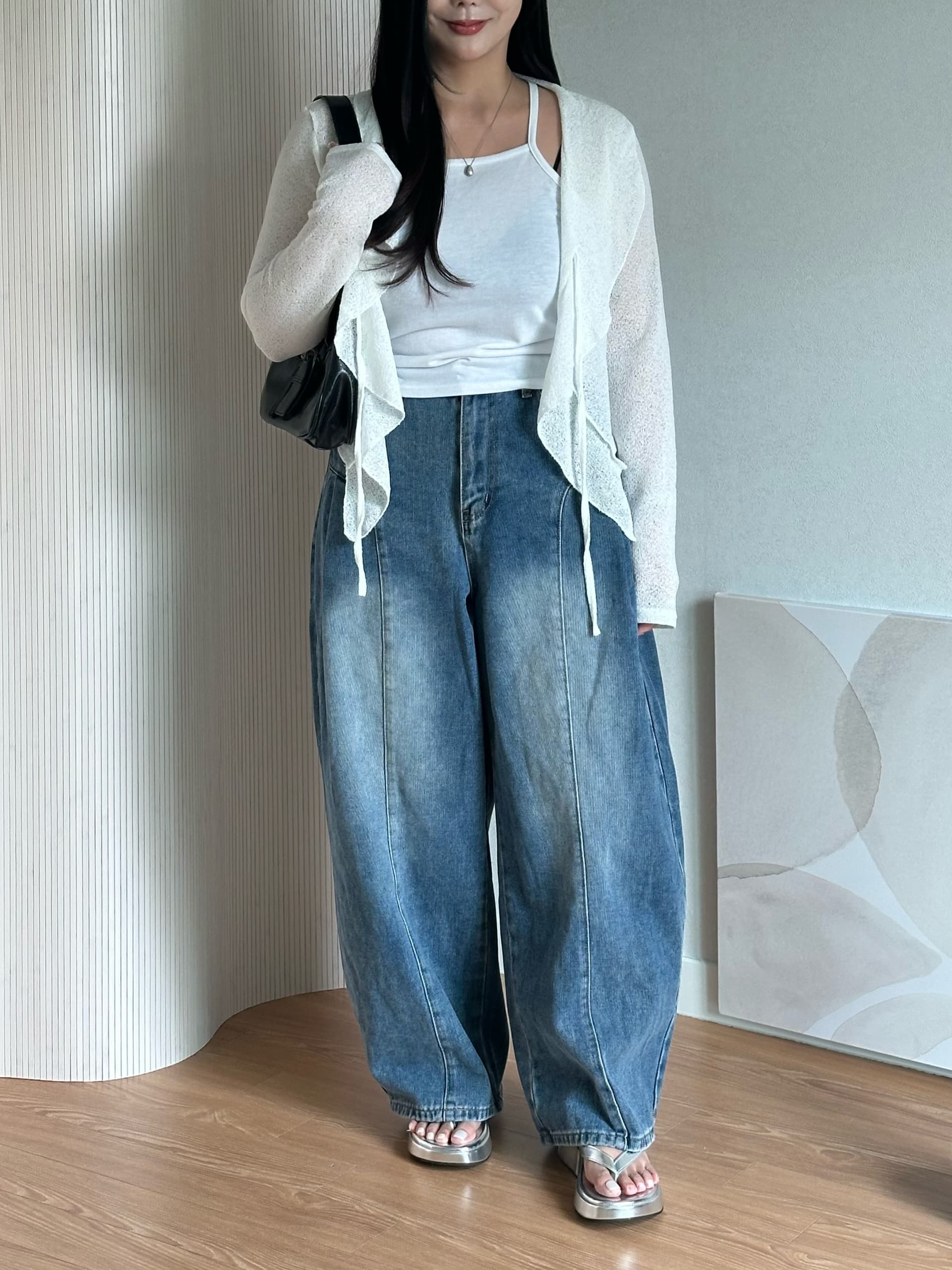5 가지 색상 지금 거리 자르기 와이드 에디션 거품 소매 청바지 이미지 4