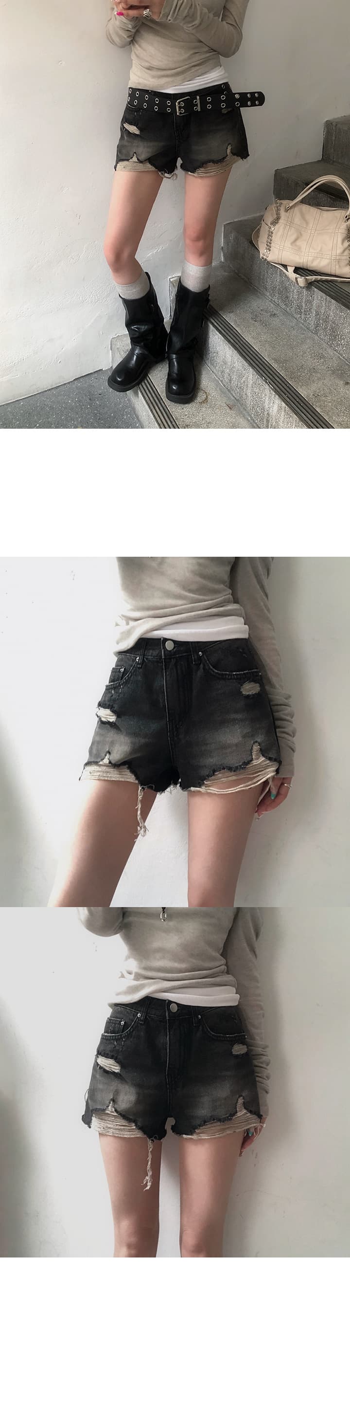 삼색 지금 a 선 찢어짐 데님 반바지 상세 이미지 6
