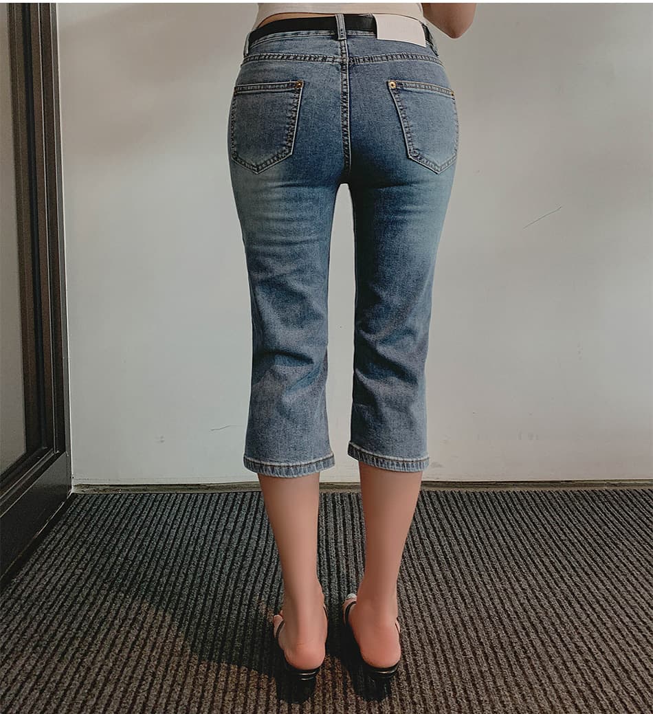 지금 레트로 워싱 연삭 화이트 맞춤 데님 부츠컷 7부 바지 이미지 3