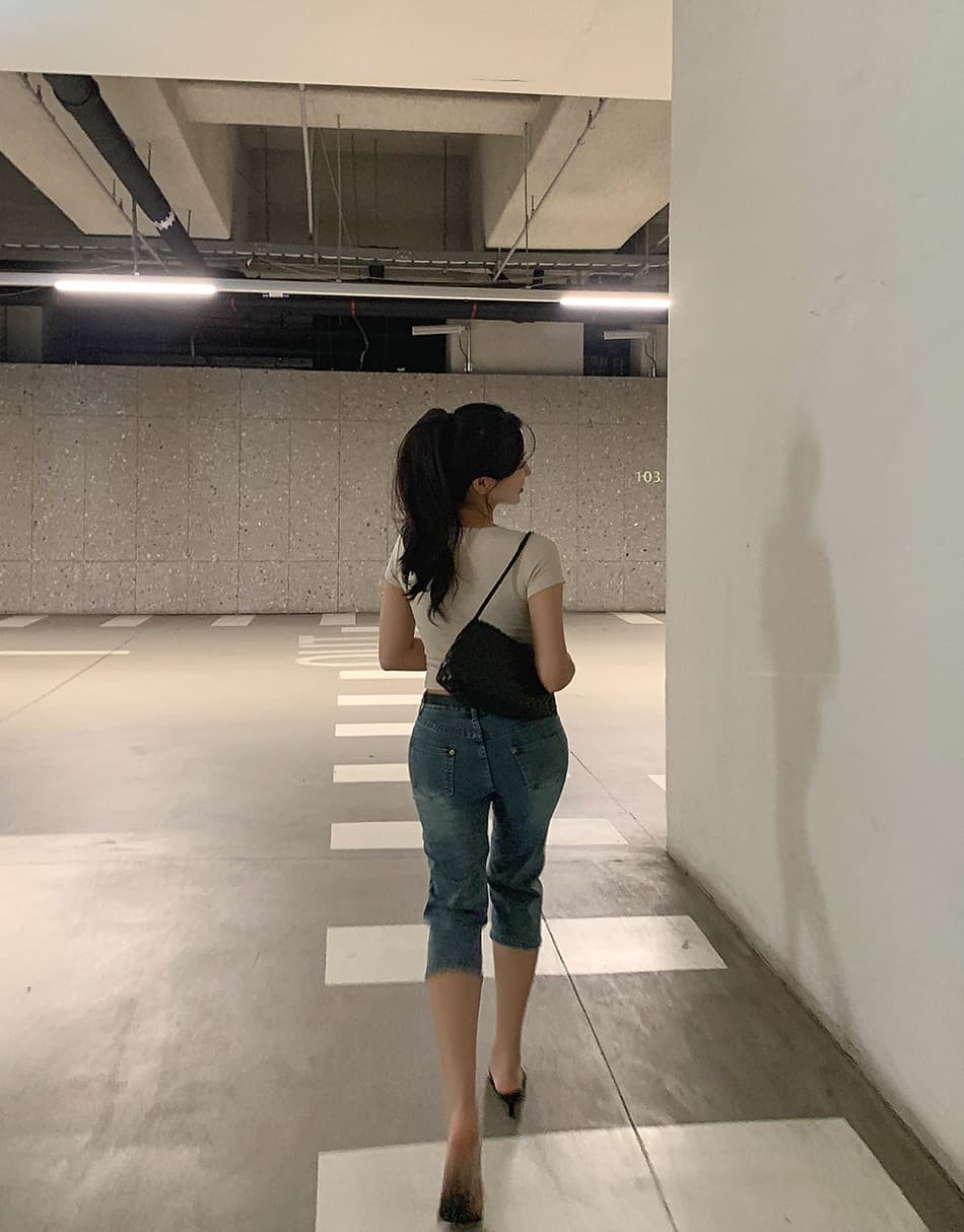 지금 레트로 워싱 연삭 화이트 맞춤 데님 부츠컷 7부 바지 상세 이미지 11