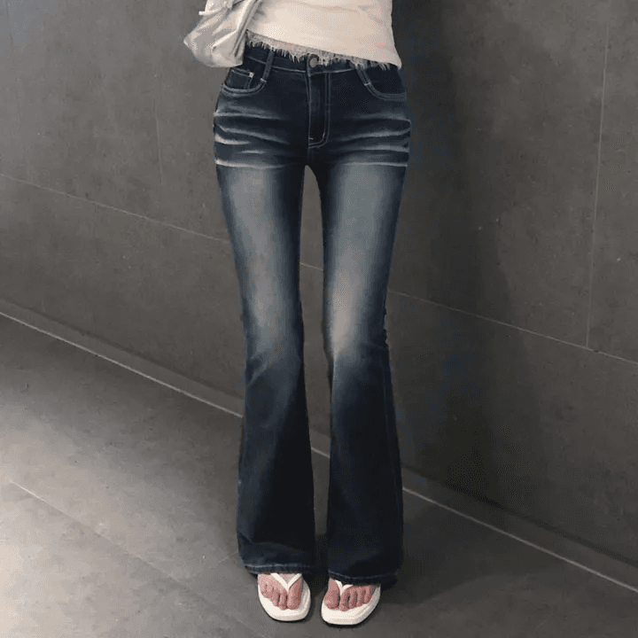 어두운 색 워싱 부츠컷 타이트 디스플레이 다리 길이 청바지 상세 이미지 16