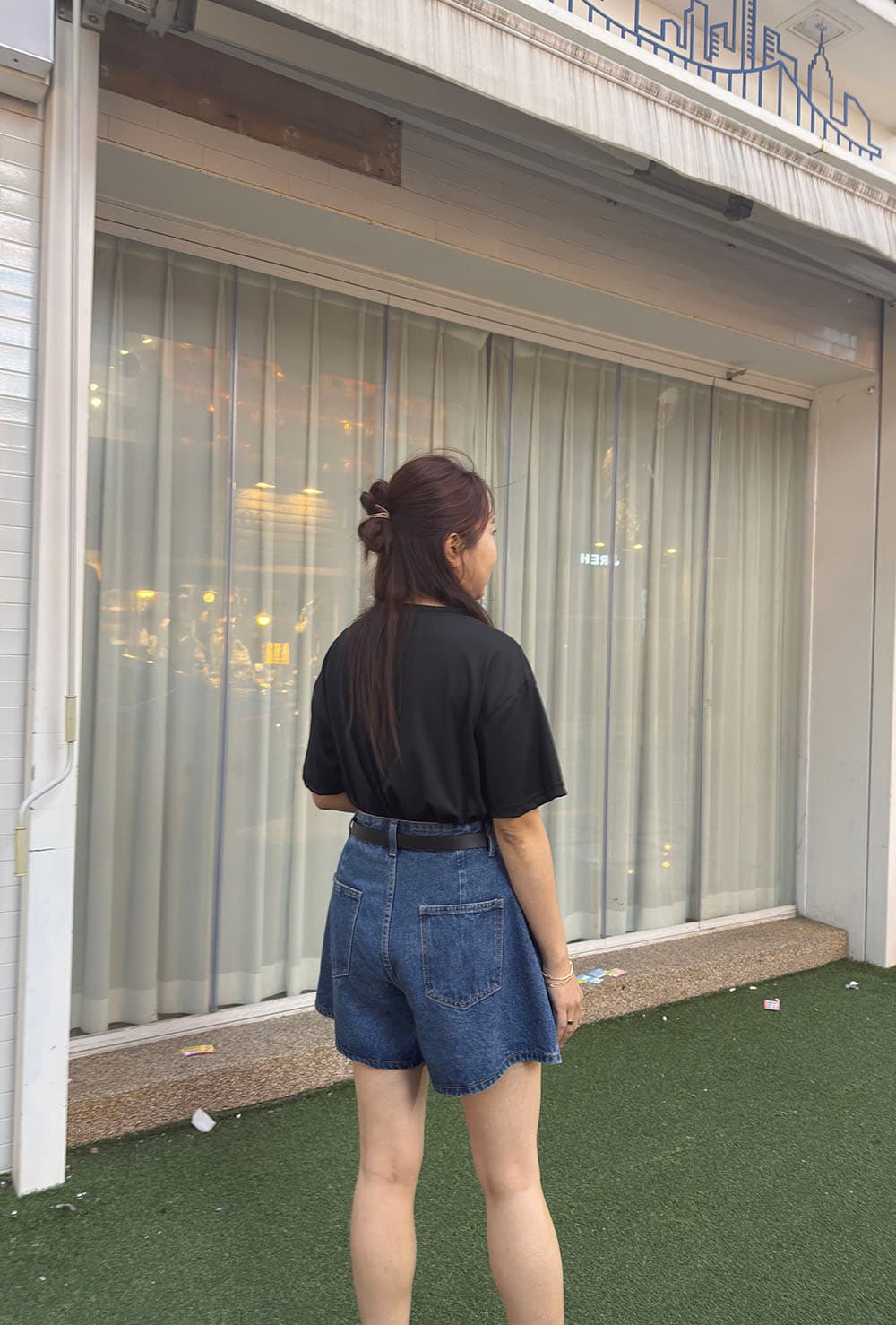 지금 4 색 하이웨이스트 한 마디 바늘 Pleat 데님 반바지 상세 이미지 14