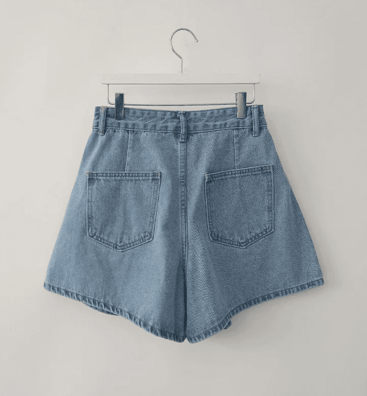 지금 4 색 하이웨이스트 한 마디 바늘 Pleat 데님 반바지 상세 이미지 39