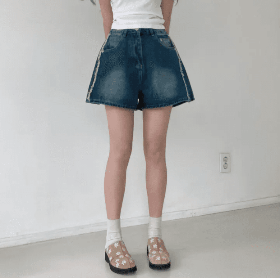 지금 a 선 표지 결점 디스플레이 허리 와이드 측면 솔기 테슬라 수술 패치워크 색상 빅 사이즈 워싱 데님 반바지 상세 이미지 35
