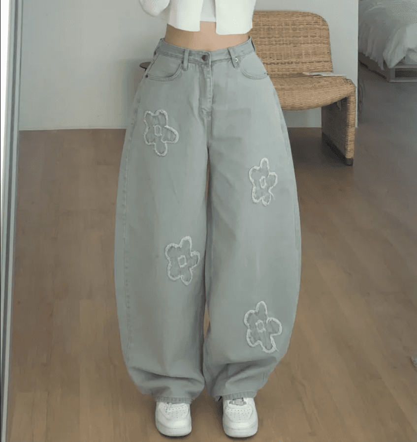 지금 레트로 거친 가장자리 작은 꽃 디자인 haru flower 청바지 상세 이미지 8