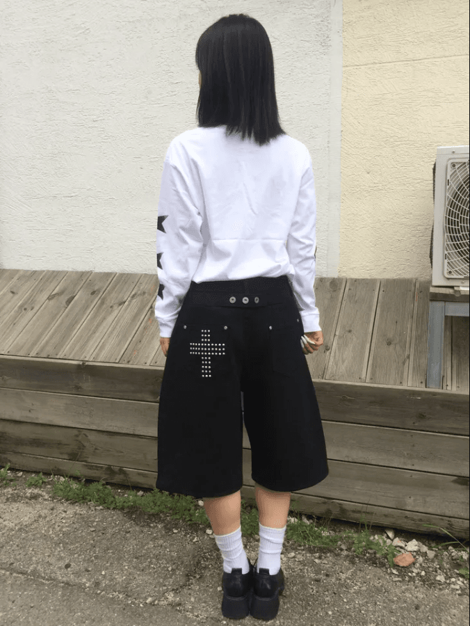 지금 거리 바람 십자가 비즈 박기 캐주얼 7부 바지 데님 반바지 상세 이미지 7