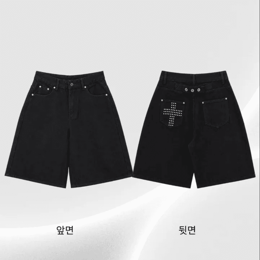 지금 거리 바람 십자가 비즈 박기 캐주얼 7부 바지 데님 반바지 상세 이미지 19