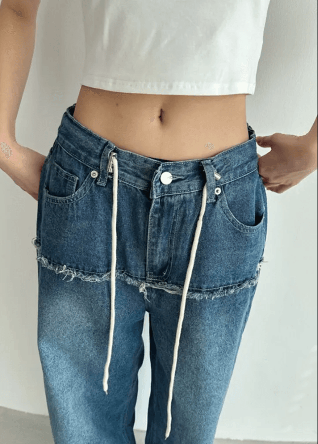 지금 스택 층 치마 스타일 루즈핏 넓은 다리 청바지 상세 이미지 10