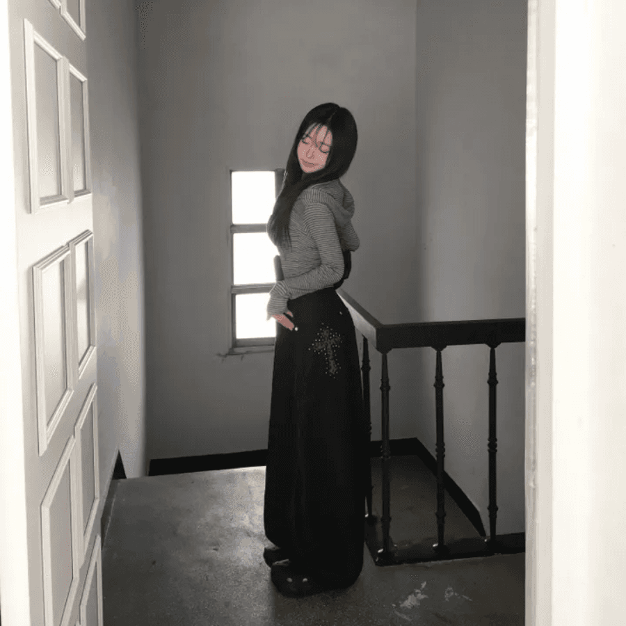 지금 주머니 카모플라주 뜨거운 느긋한 바람 디자인 센스 마 오래된 워싱 데님 바닥 청소 긴 바지 이미지 4
