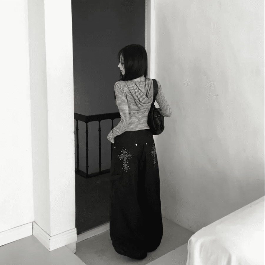 지금 주머니 카모플라주 뜨거운 느긋한 바람 디자인 센스 마 오래된 워싱 데님 바닥 청소 긴 바지 상세 이미지 18