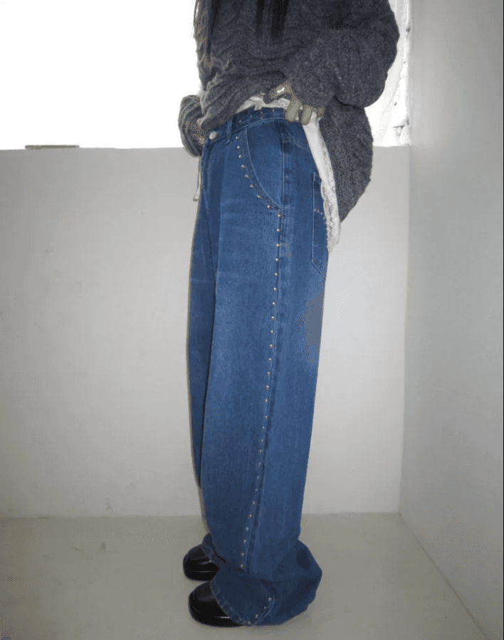 지금 다용도 캐주얼 레트로 버드 나무 못 장식 청바지 상세 이미지 2