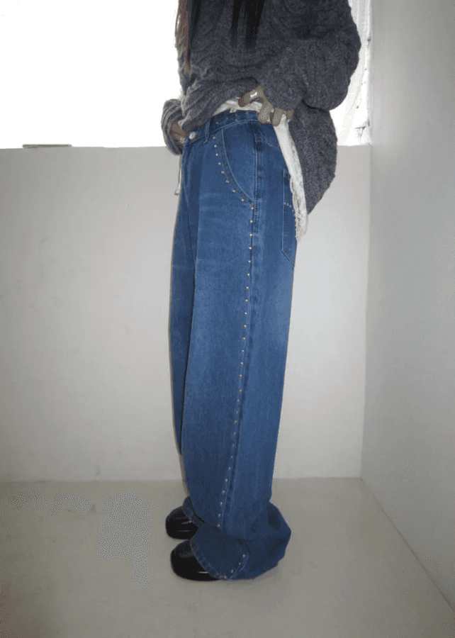 지금 다용도 캐주얼 레트로 버드 나무 못 장식 청바지 상세 이미지 5