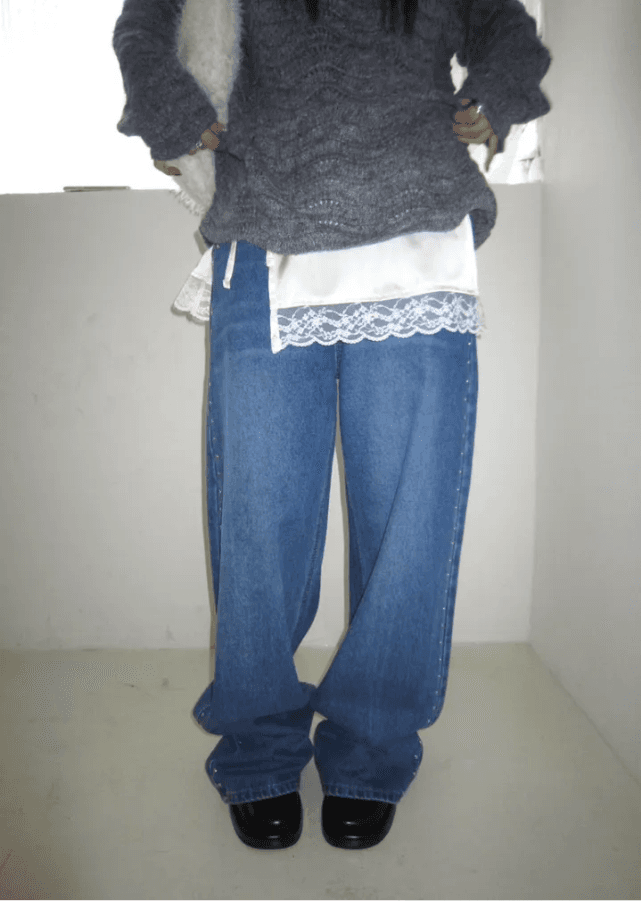 지금 다용도 캐주얼 레트로 버드 나무 못 장식 청바지 상세 이미지 7