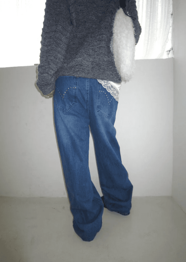 지금 다용도 캐주얼 레트로 버드 나무 못 장식 청바지 상세 이미지 16