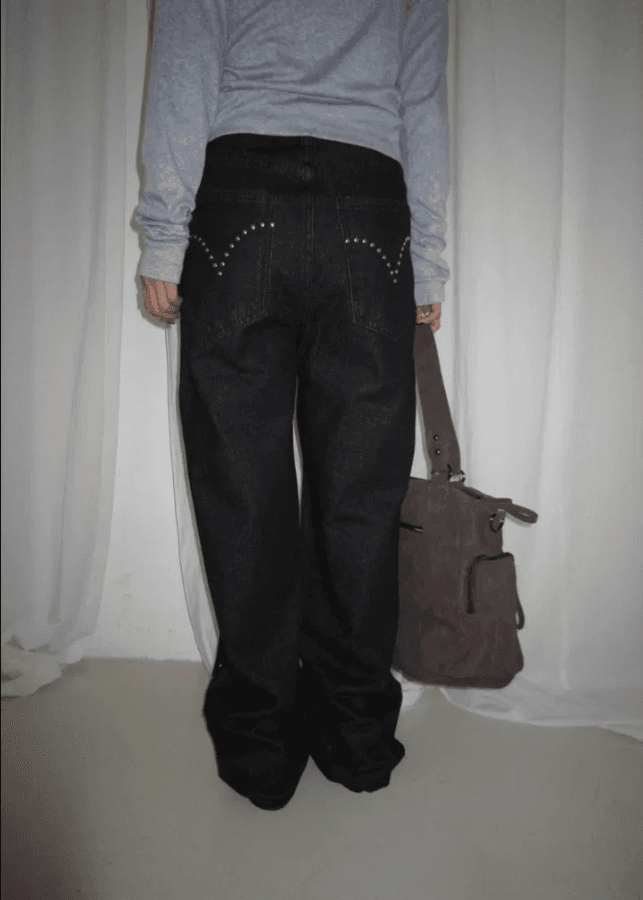 지금 다용도 캐주얼 레트로 버드 나무 못 장식 청바지 상세 이미지 18
