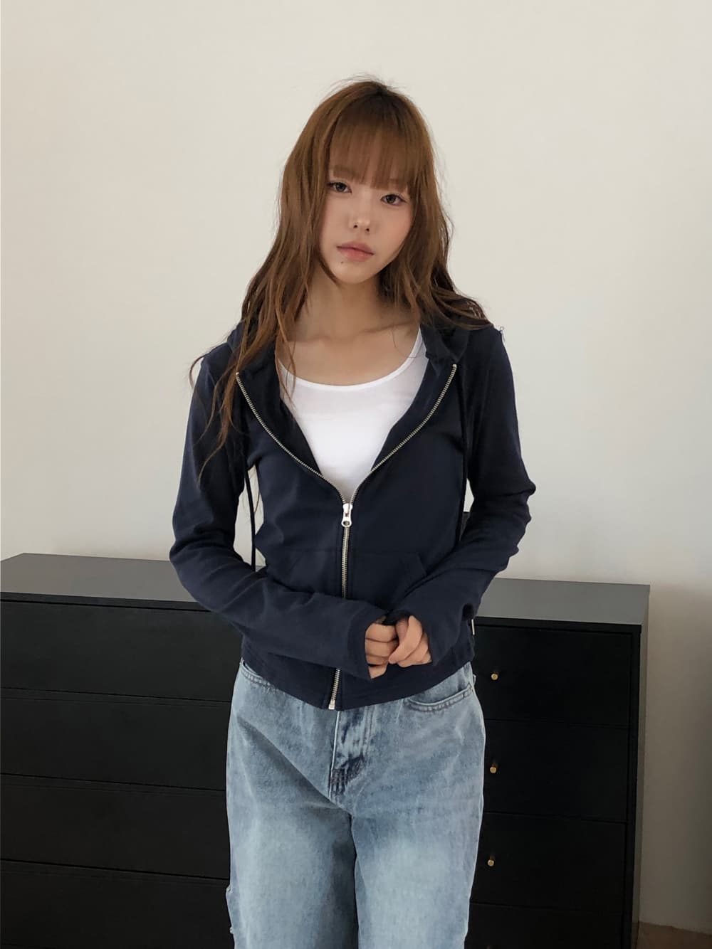 삼색 지금 금속 징 와이드 청바지 상세 이미지 8