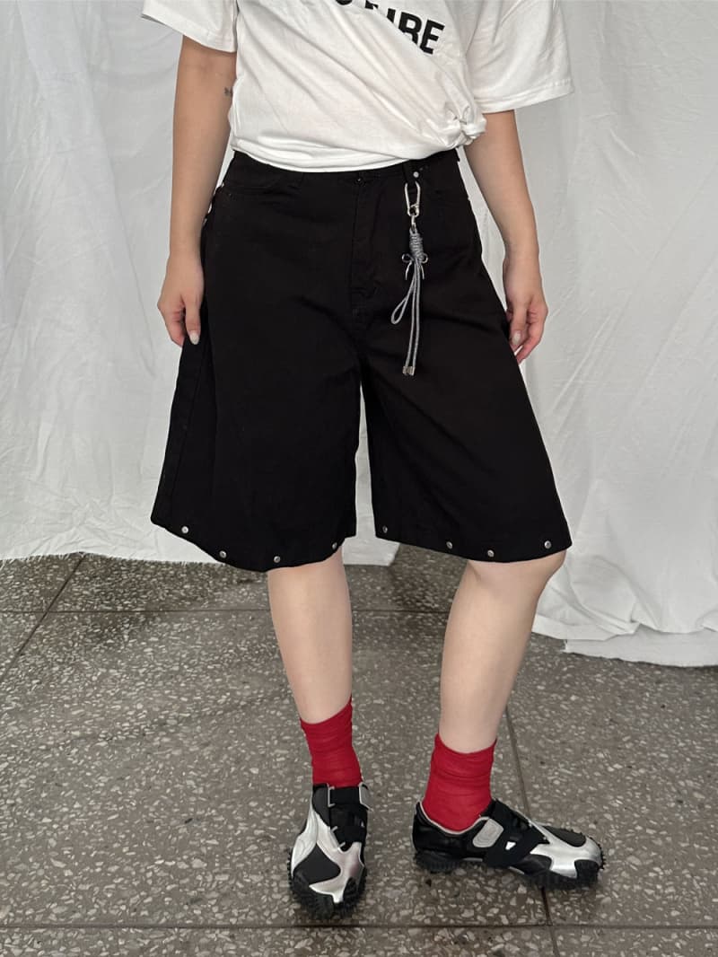 둘 색상 지금 버드 나무 못 디자인 루즈핏 미니멀리즘 캐주얼 바지 반바지 이미지 4