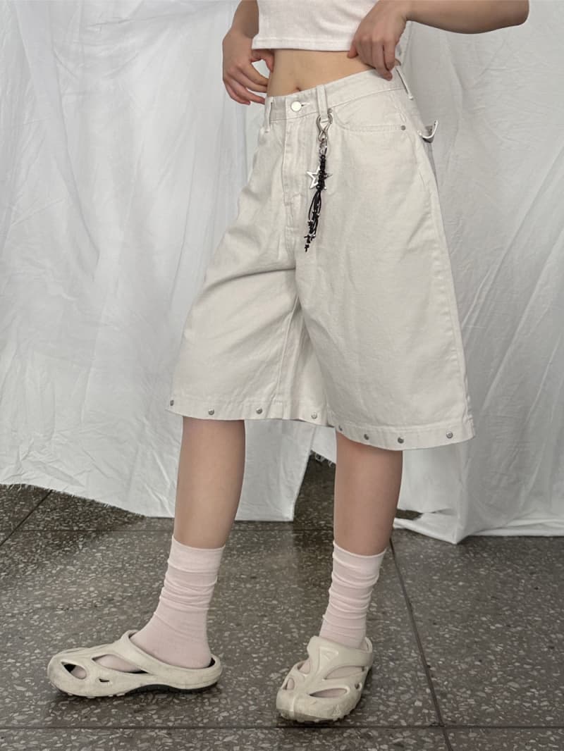 둘 색상 지금 버드 나무 못 디자인 루즈핏 미니멀리즘 캐주얼 바지 반바지 상세 이미지 5