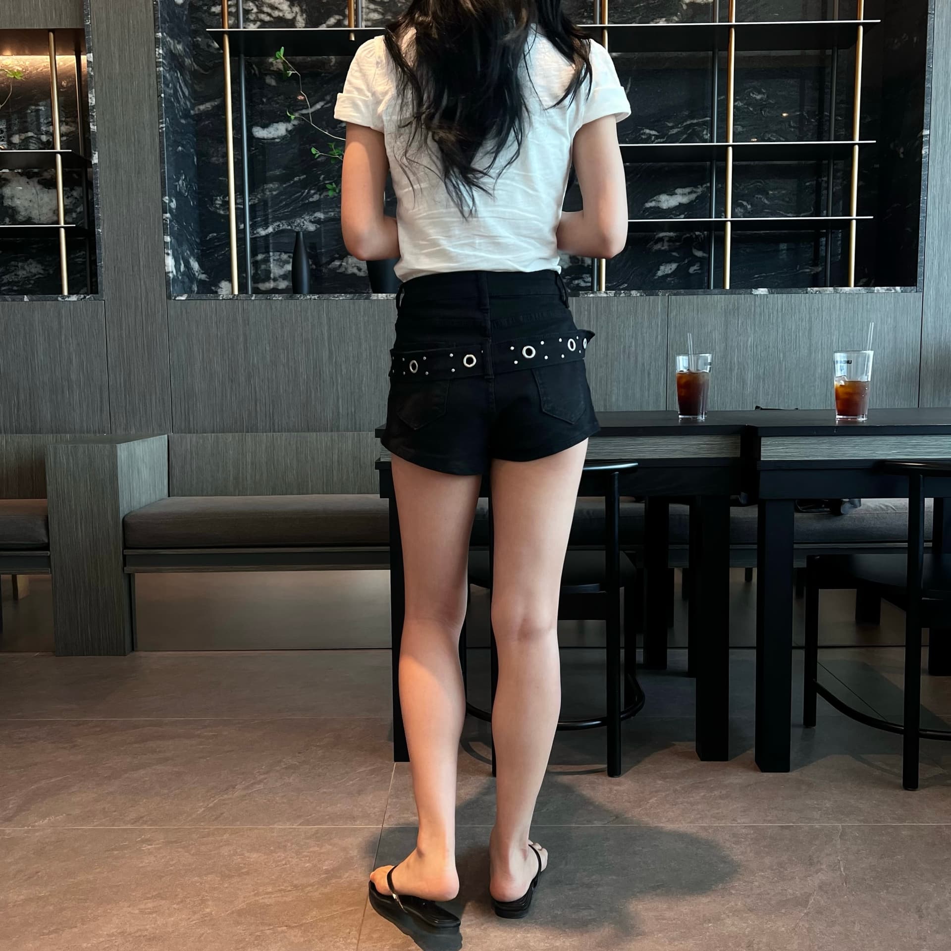 삼색 지금 벨트 면 소재 데님 반바지 이미지 4
