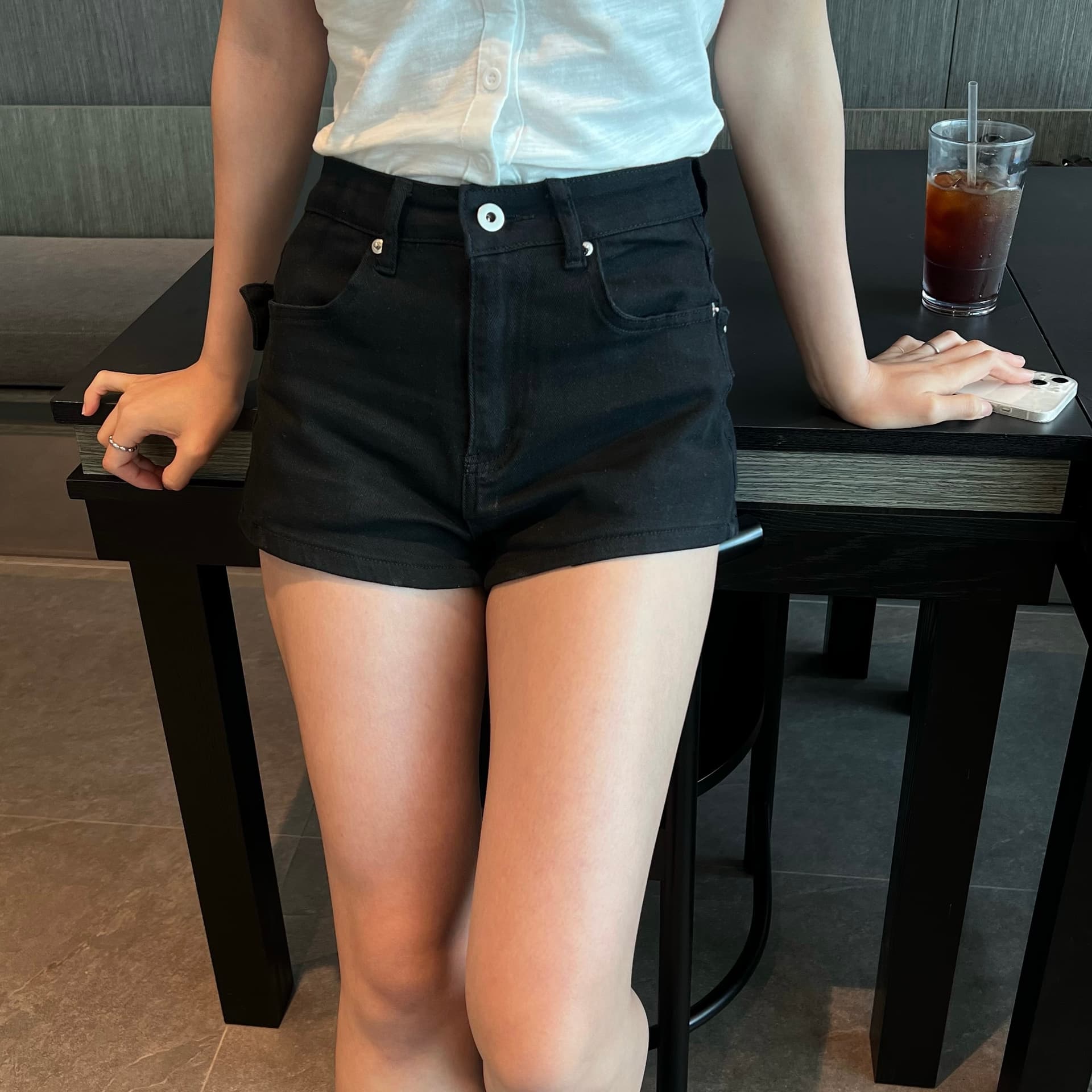 삼색 지금 벨트 면 소재 데님 반바지 상세 이미지 13
