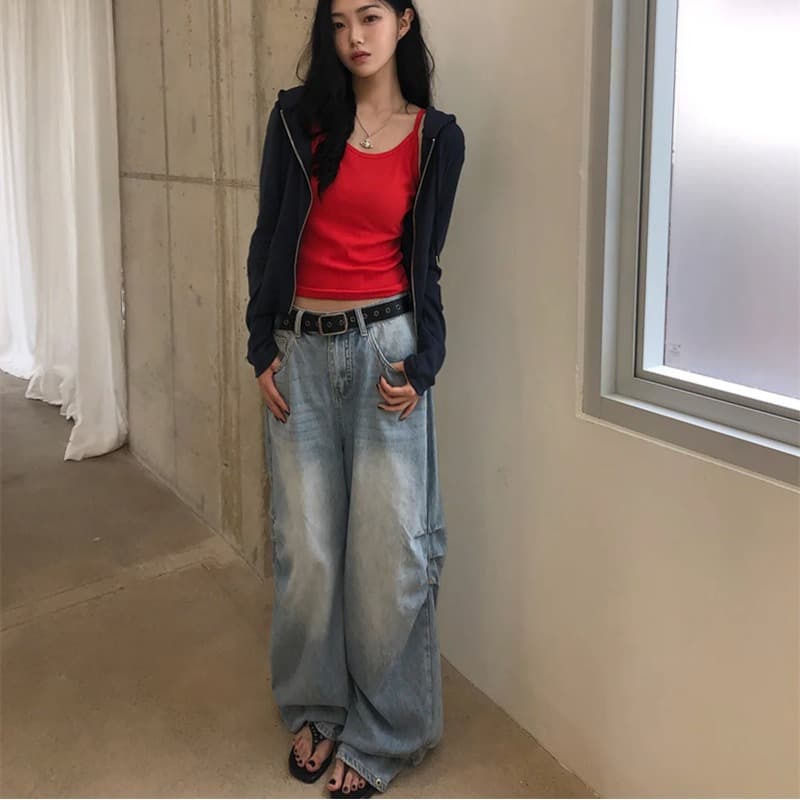 지금 루즈핏 핀치 Pleat 디자이너 청바지 이미지 2