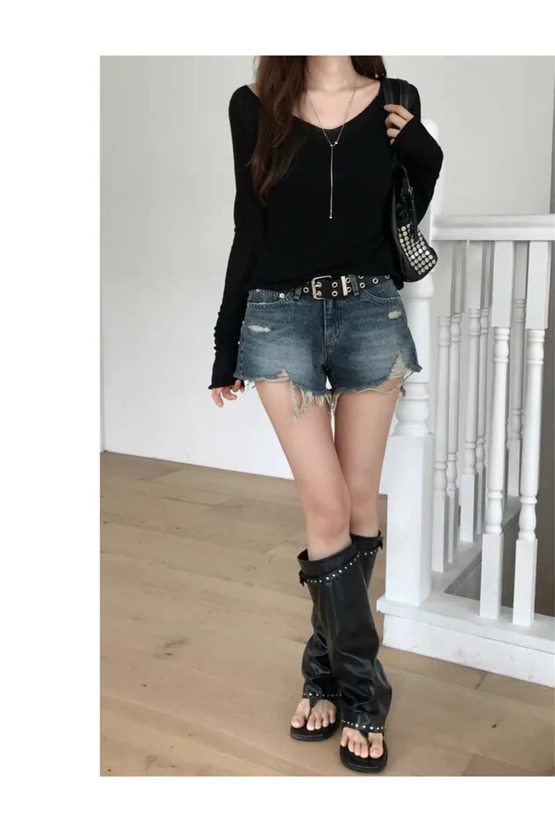 지금 여름 디스플레이 다리 길이 핫걸 찢어진 부분 그리기 거친 가장자리 슬림해 보이는 데님 반바지 상세 이미지 10