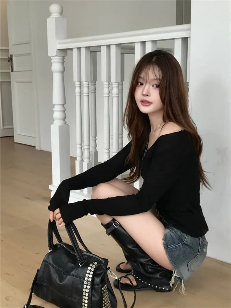 지금 여름 디스플레이 다리 길이 핫걸 찢어진 부분 그리기 거친 가장자리 슬림해 보이는 데님 반바지 상세 이미지 13