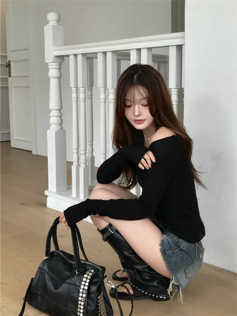 지금 여름 디스플레이 다리 길이 핫걸 찢어진 부분 그리기 거친 가장자리 슬림해 보이는 데님 반바지 상세 이미지 14