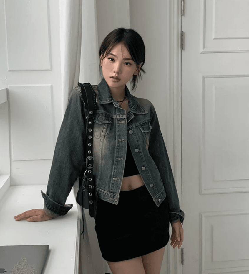 지금 스탠드 칼라 워싱 워크웨어 바람 재킷 넓은 에디션 쇼트 스타일 데님 재킷 이미지 4