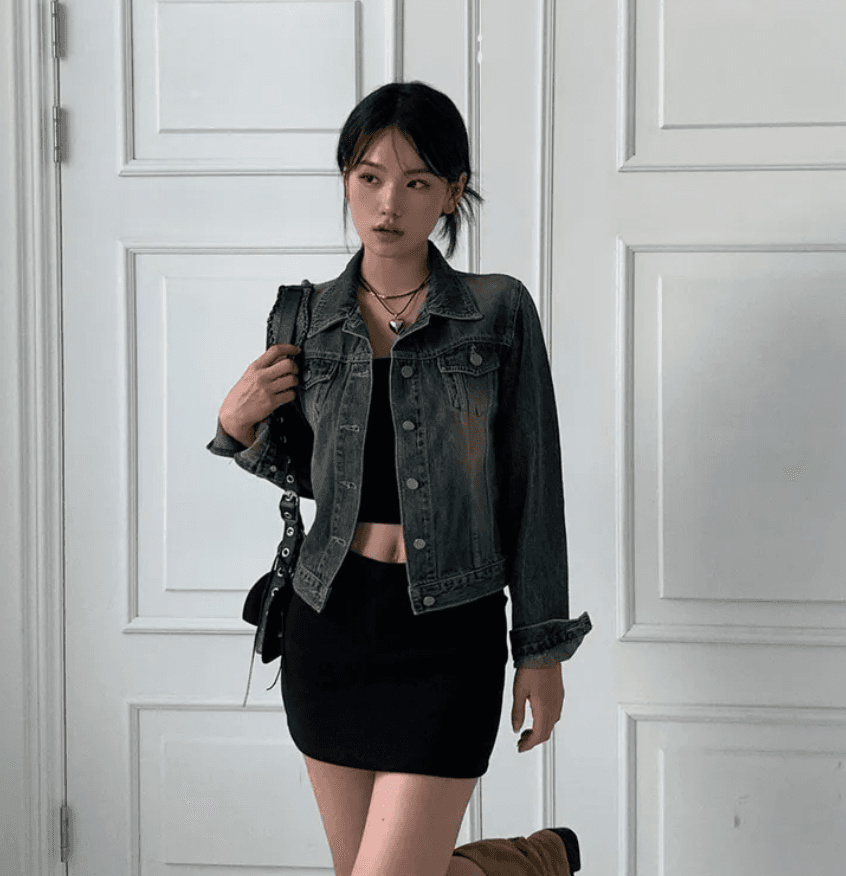 지금 스탠드 칼라 워싱 워크웨어 바람 재킷 넓은 에디션 쇼트 스타일 데님 재킷 상세 이미지 5