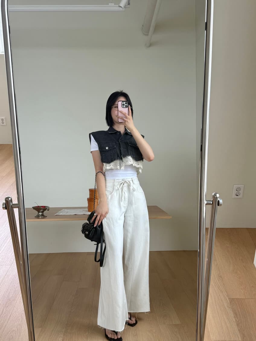 지금 잘 생긴 편안함 슬림해 보이는 하이웨이스트 넓은 다리 청바지 바닥 청소 긴 바지 상세 이미지 9