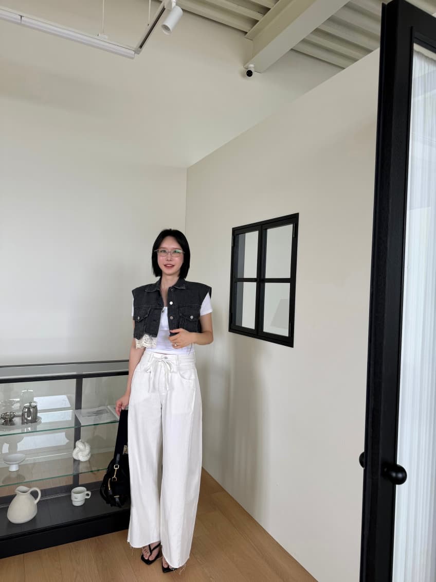 지금 잘 생긴 편안함 슬림해 보이는 하이웨이스트 넓은 다리 청바지 바닥 청소 긴 바지 상세 이미지 13